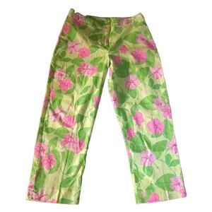 Vintage Lilly Pulitzer Green Pink Floral Crop Capri P2 Tropical Preppy Hawaiian